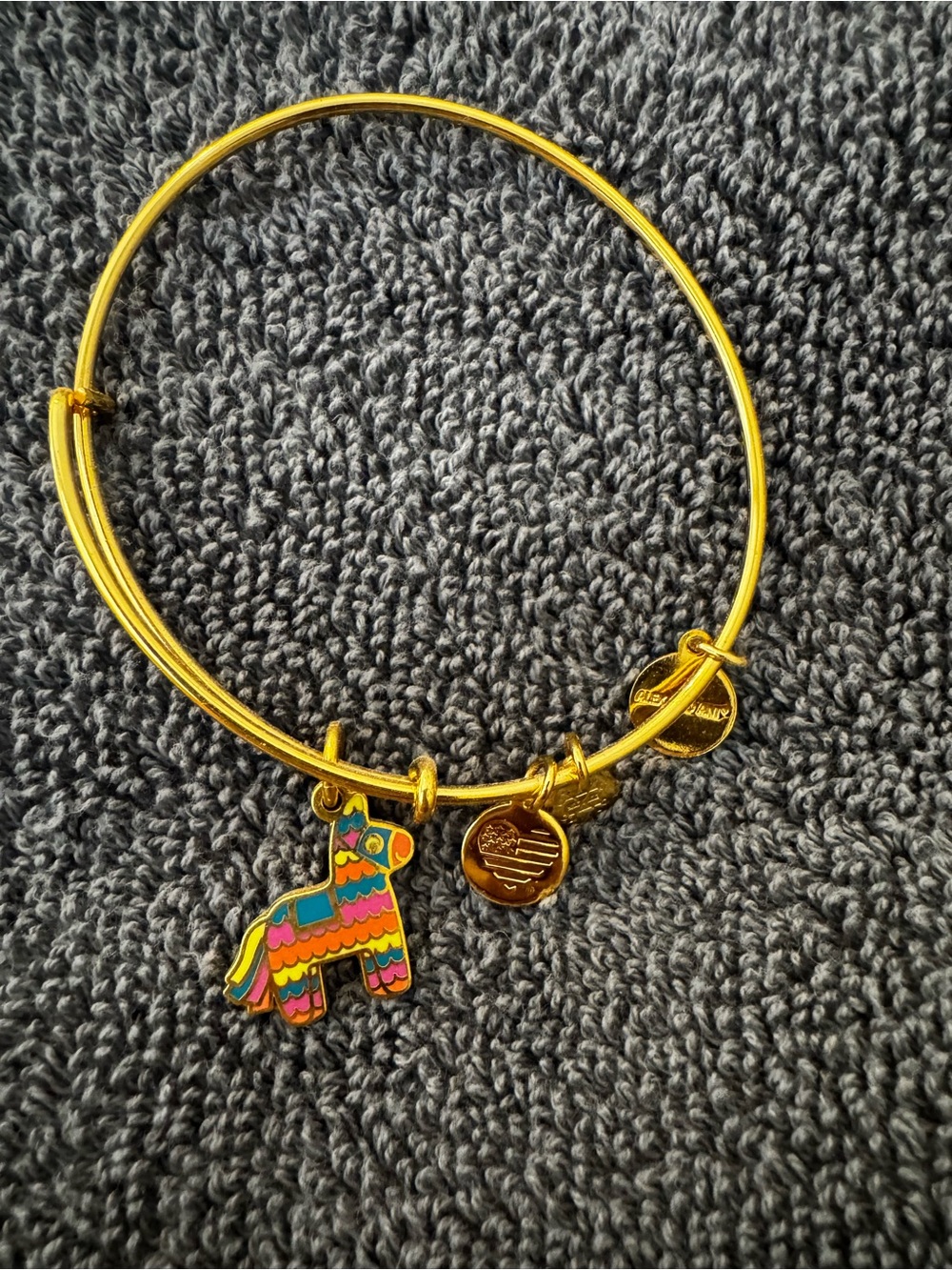 Alex and Ani Gold Bangle Bracelet with Multicolor Piñata Charm